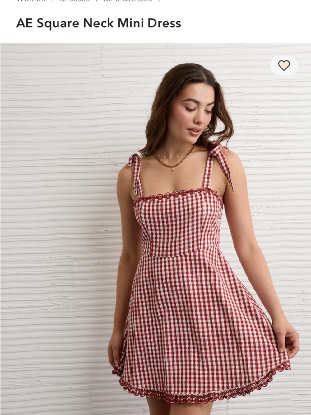 American Eagle Outfitters Red Gingham Tie-Shoulder Mini Dress